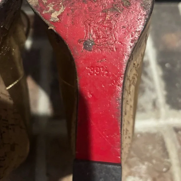 Christian Louboutin Metallic Gold Leather Cork Platform Wedge Mary Jane - Picture 15 of 16